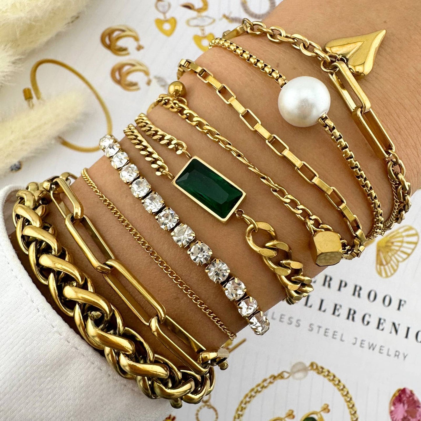 Tennis Bracelet, 18K Gold Plated Steel