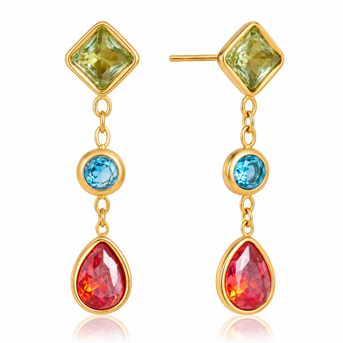 Gold Multi-Colour Gemstone Drop Earrings