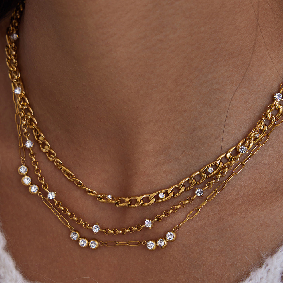18K Gold Plated Zircon Paperclip Chain Necklace