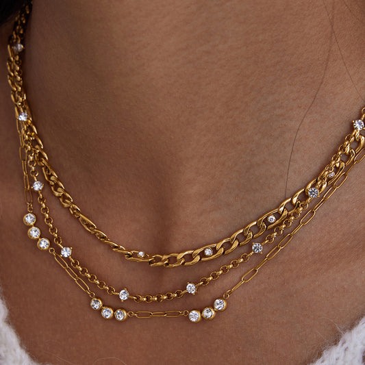 18K Gold Plated Zircon Station Necklace
