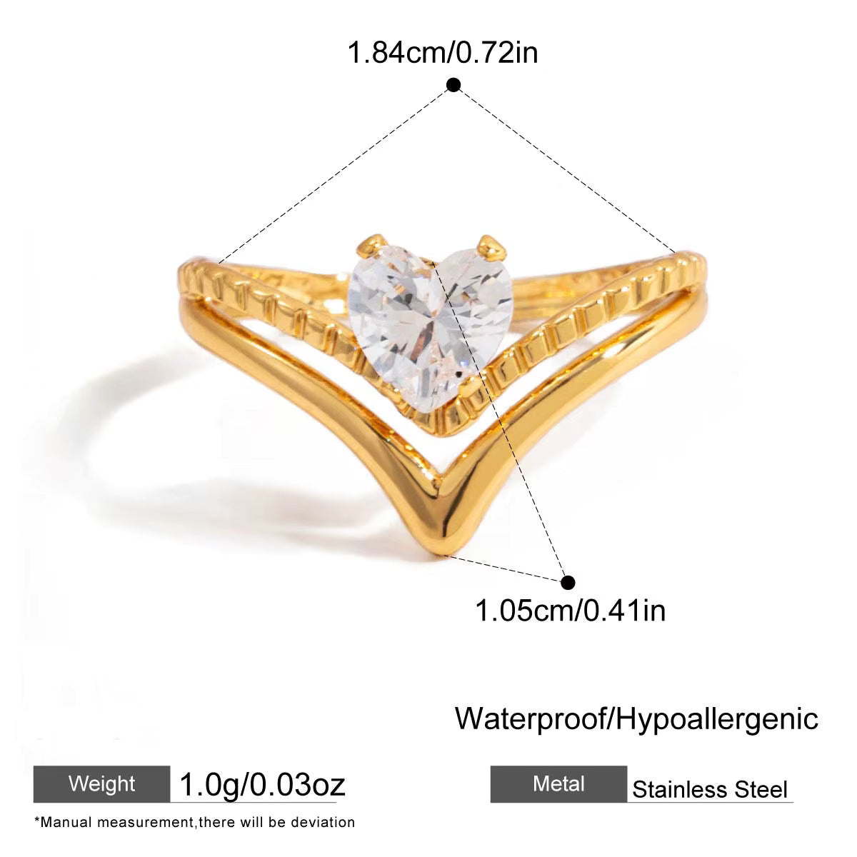 18K Gold PVD Zircon Statement Rings – Stainless Steel