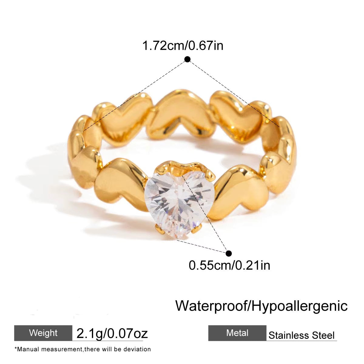 18K Gold PVD Zircon Statement Rings – Stainless Steel