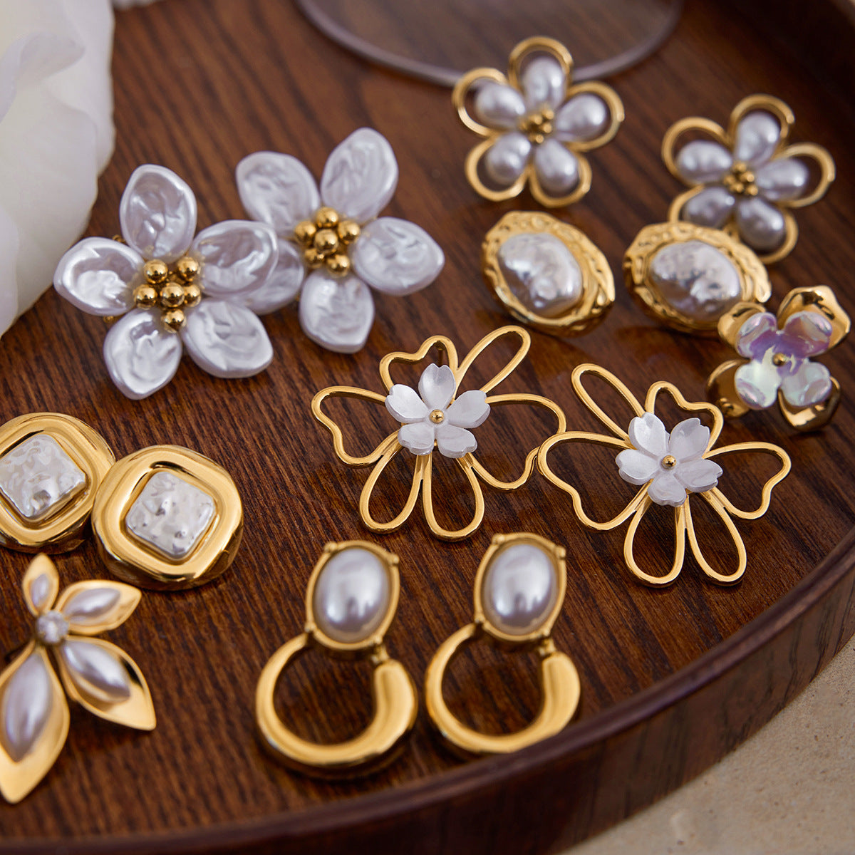 Pearl Blossom 18K Gold Plated Stud Earrings