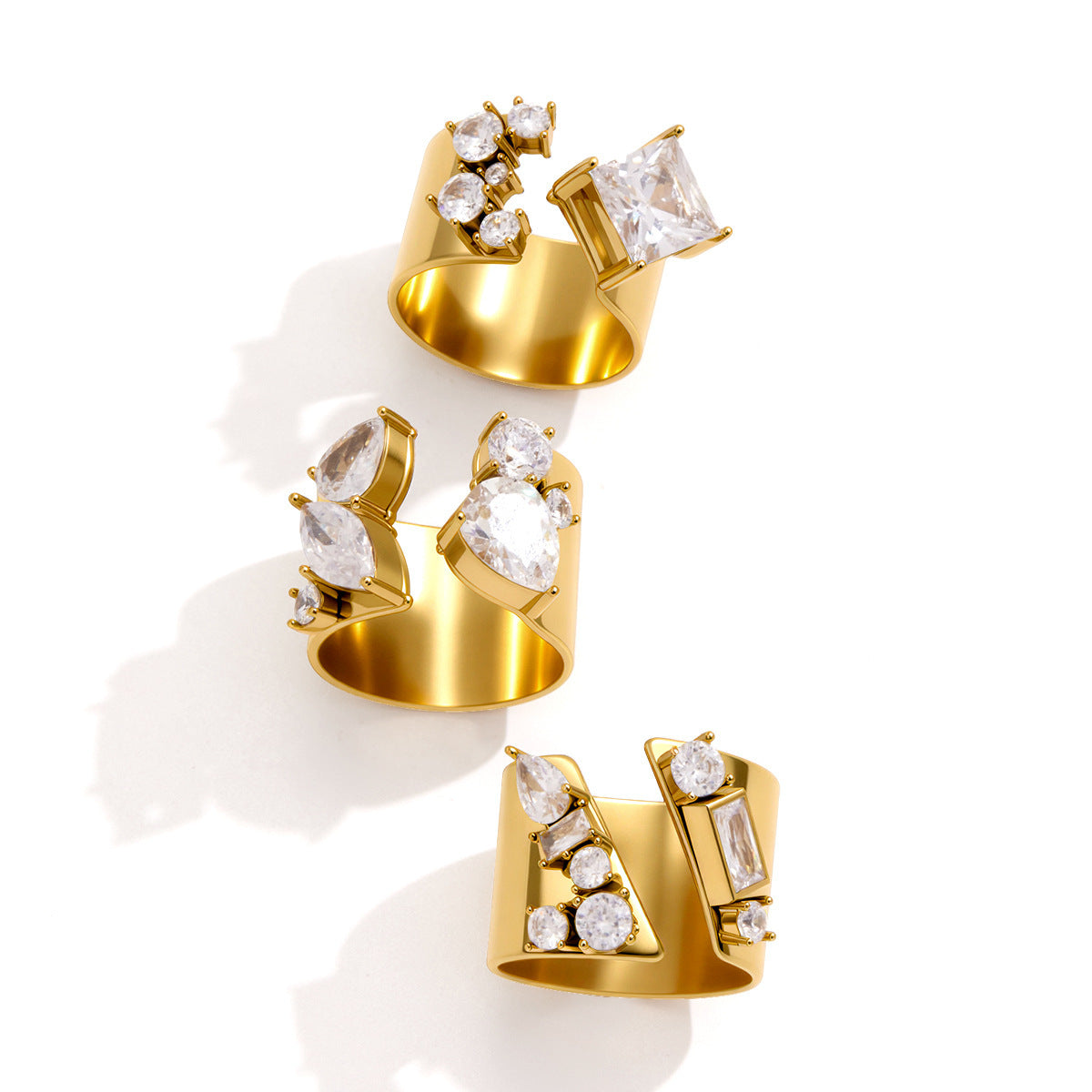 Gold CZ Statement Open Rings – 3 Designs