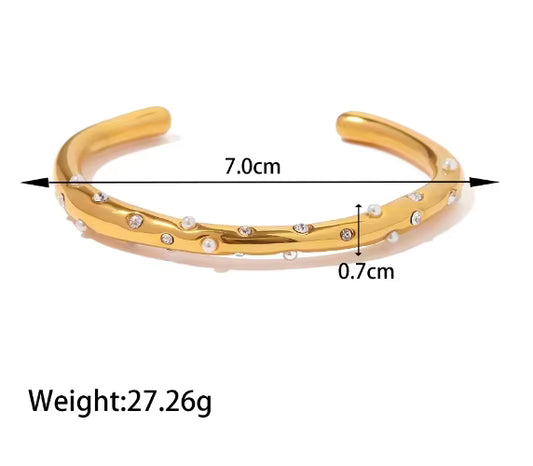 Pearl Dots Cuff Bangle – 18K Gold PVD