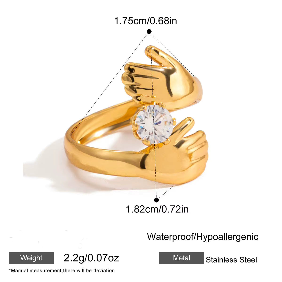 18K Gold PVD Zircon Statement Rings – Stainless Steel