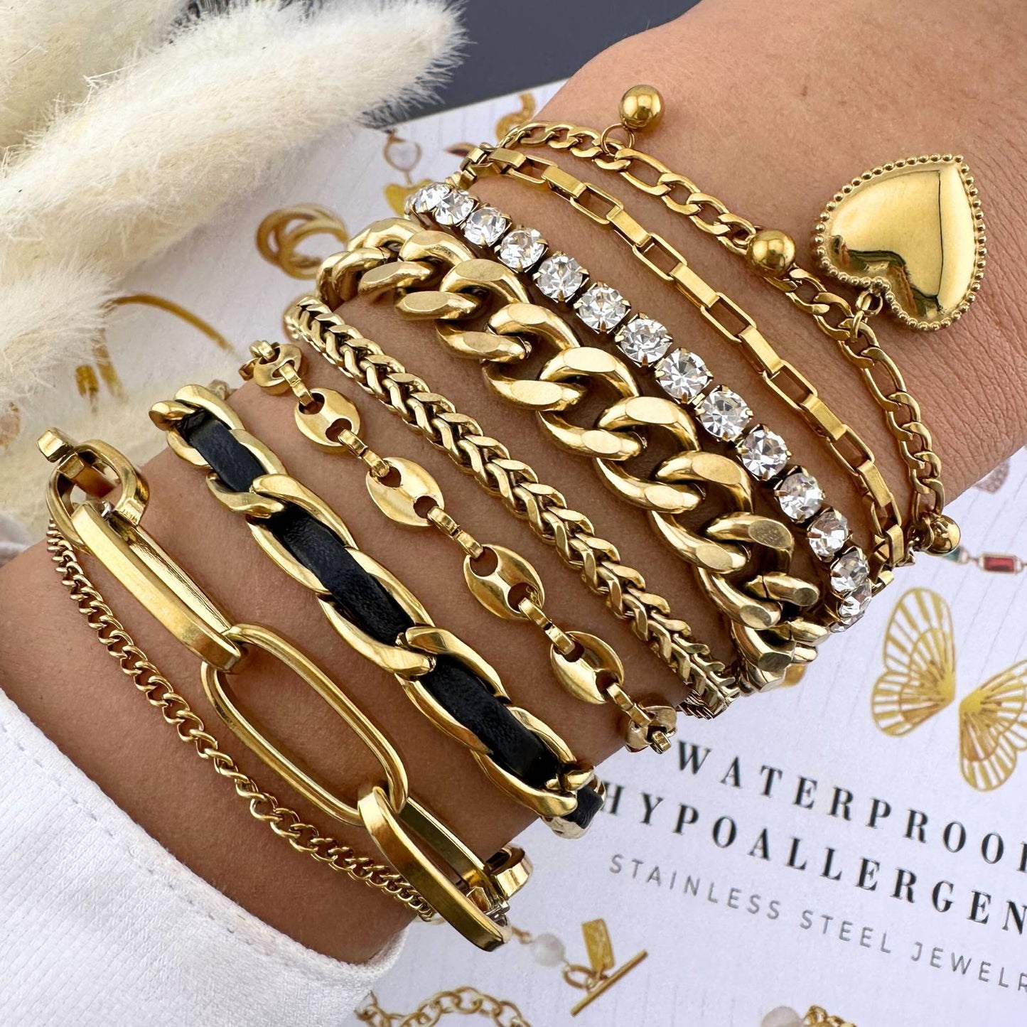 Hearts Bracelet, 18K Gold Plated Steel