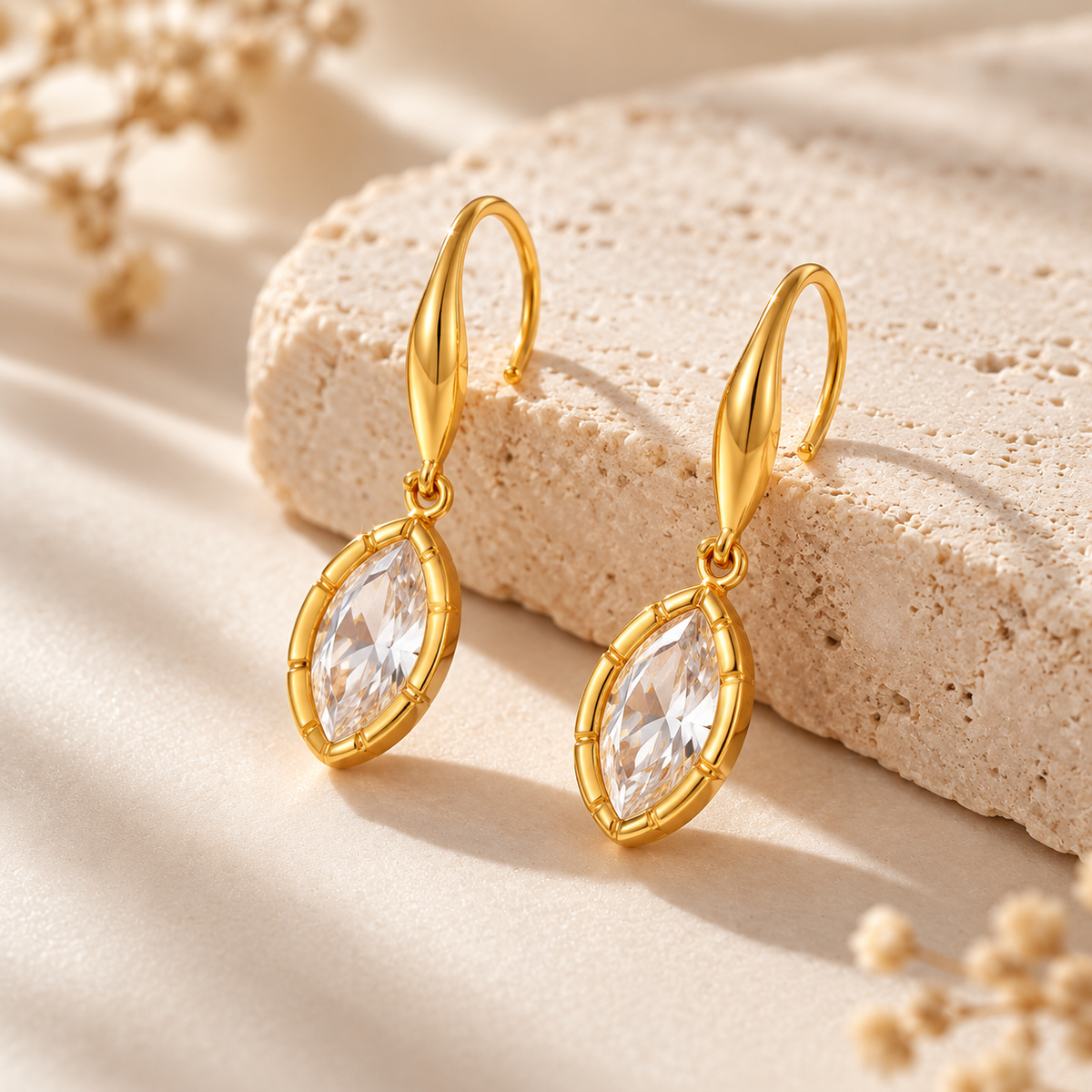 18K PVD Gold Plated marquise CZ Drop Earrings