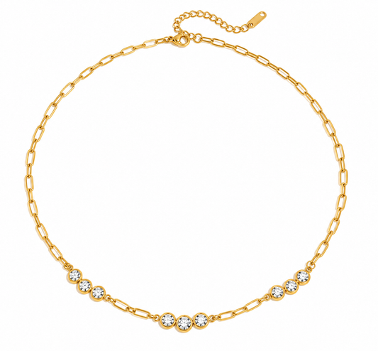 18K Gold Plated Zircon Paperclip Chain Necklace