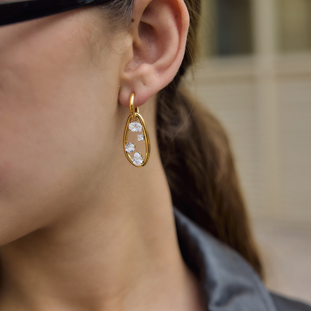 Orbit Charm Hoop Earrings — Mini Zircon Geometric Hoops