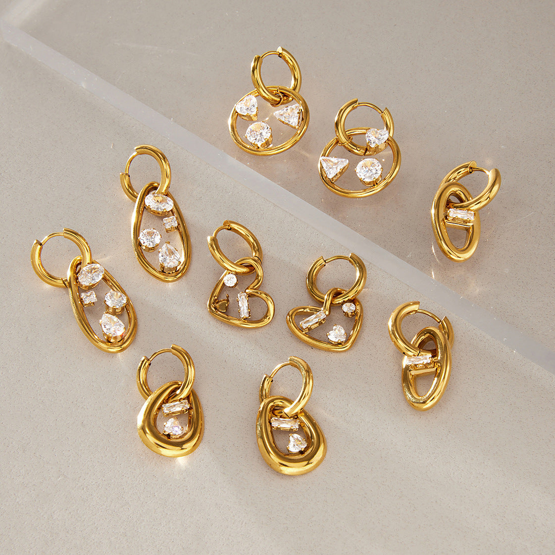 Orbit Charm Hoop Earrings — Mini Zircon Geometric Hoops