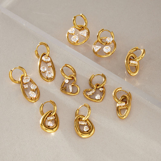 Orbit Charm Hoop Earrings — Mini Zircon Geometric Hoops