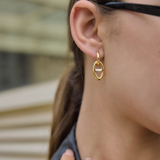 Orbit Charm Hoop Earrings — Mini Zircon Geometric Hoops