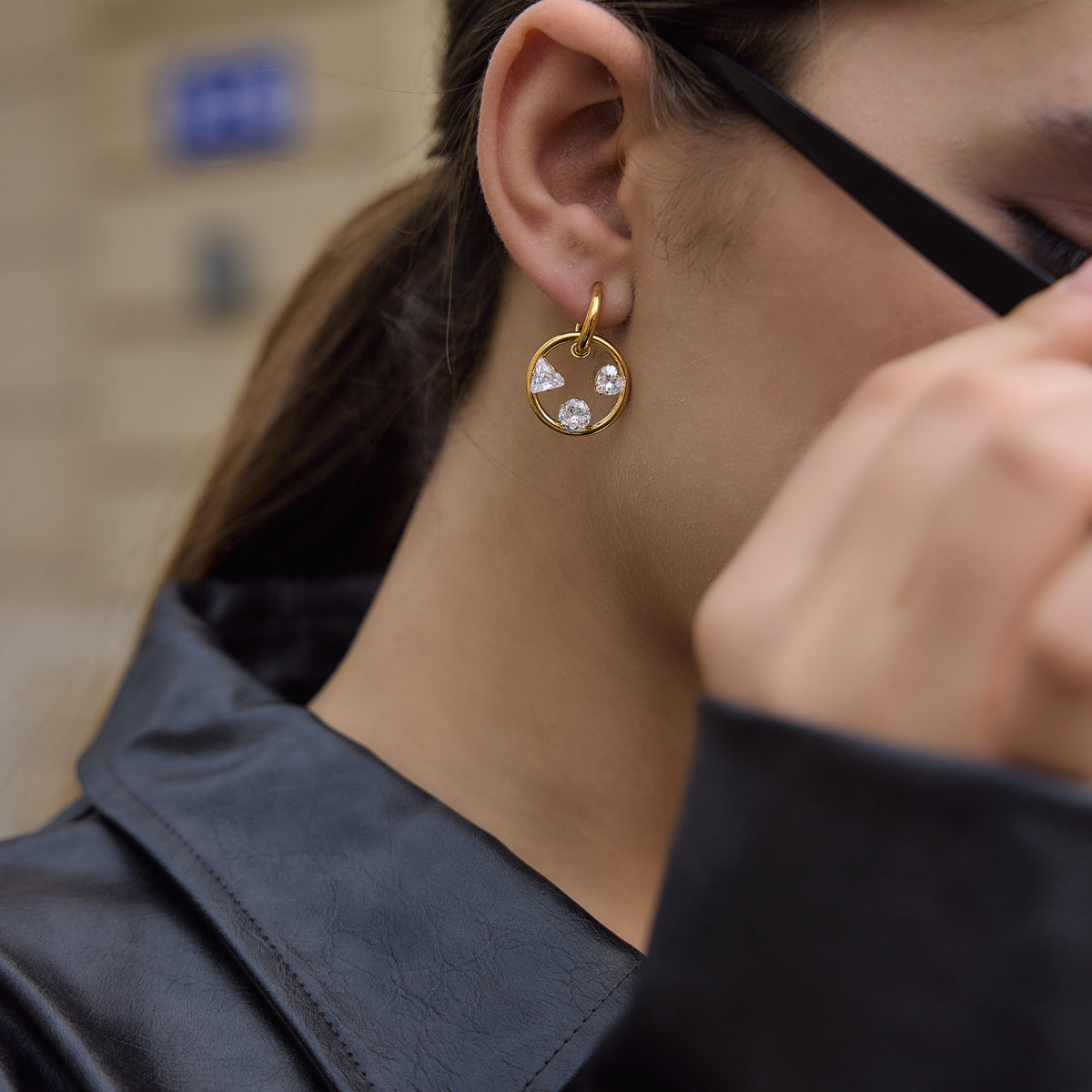 Orbit Charm Hoop Earrings — Mini Zircon Geometric Hoops