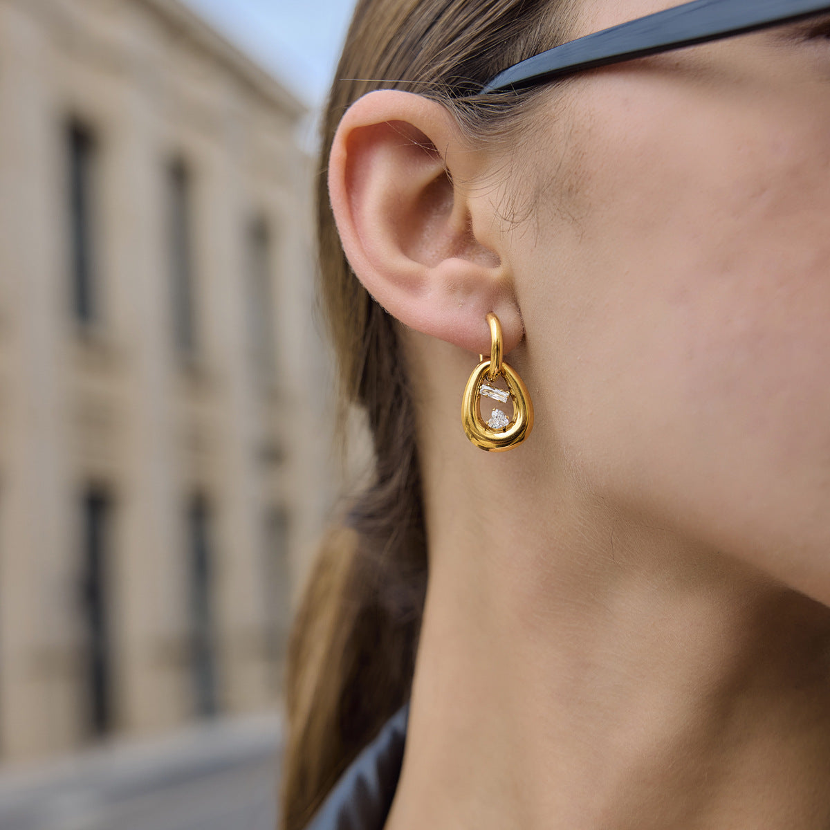 Orbit Charm Hoop Earrings — Mini Zircon Geometric Hoops