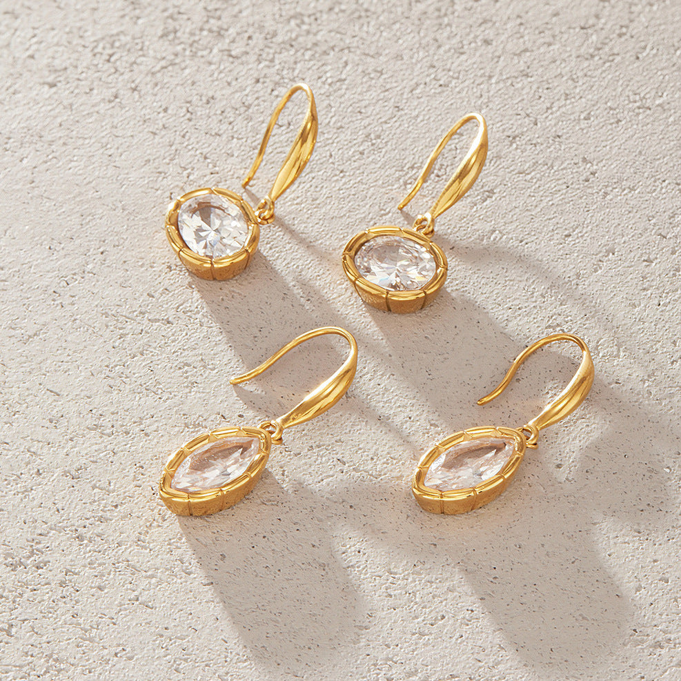 18K PVD Gold Plated marquise CZ Drop Earrings