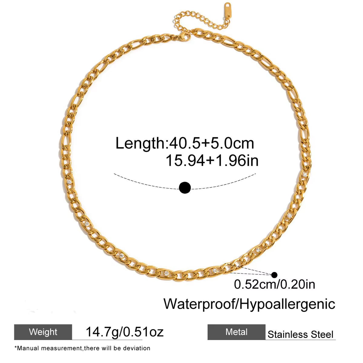 18K Gold Plated Crystal Curb Chain Necklace