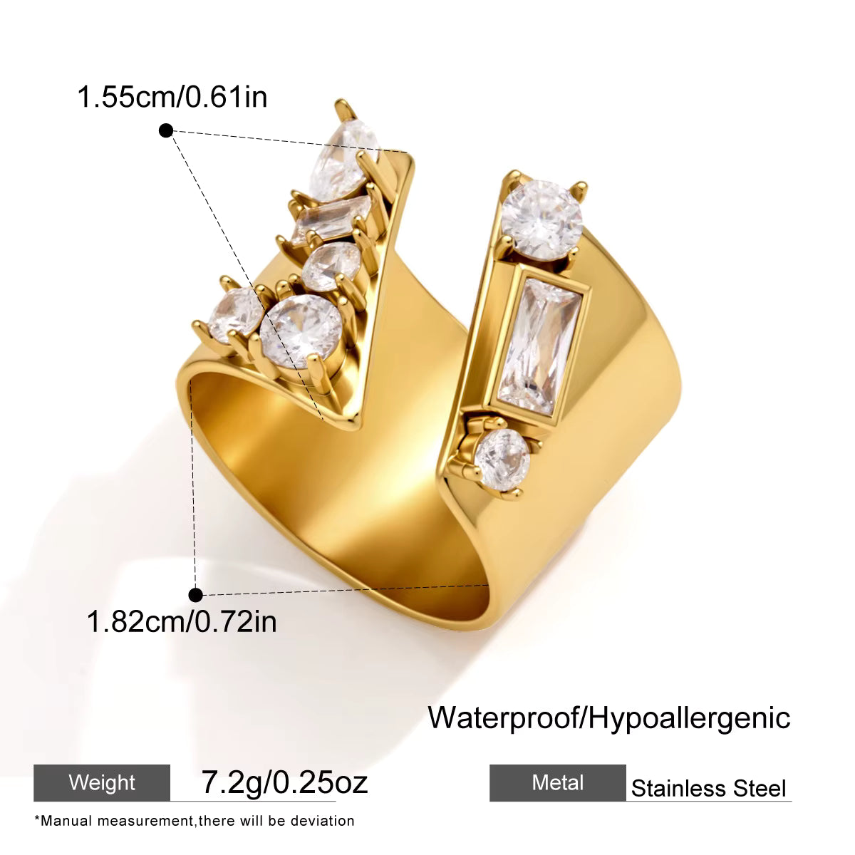 Gold CZ Statement Open Rings – 3 Designs