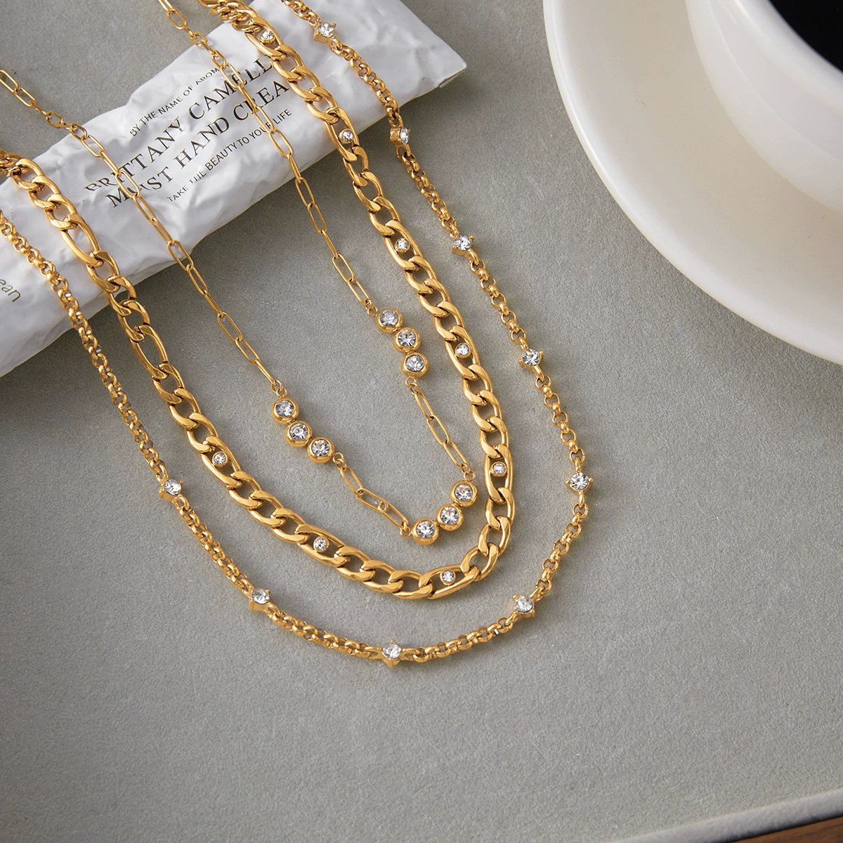 18K Gold Plated Zircon Paperclip Chain Necklace