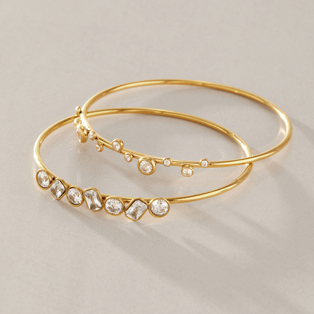 Gold Crystal Station Cuff Bangle