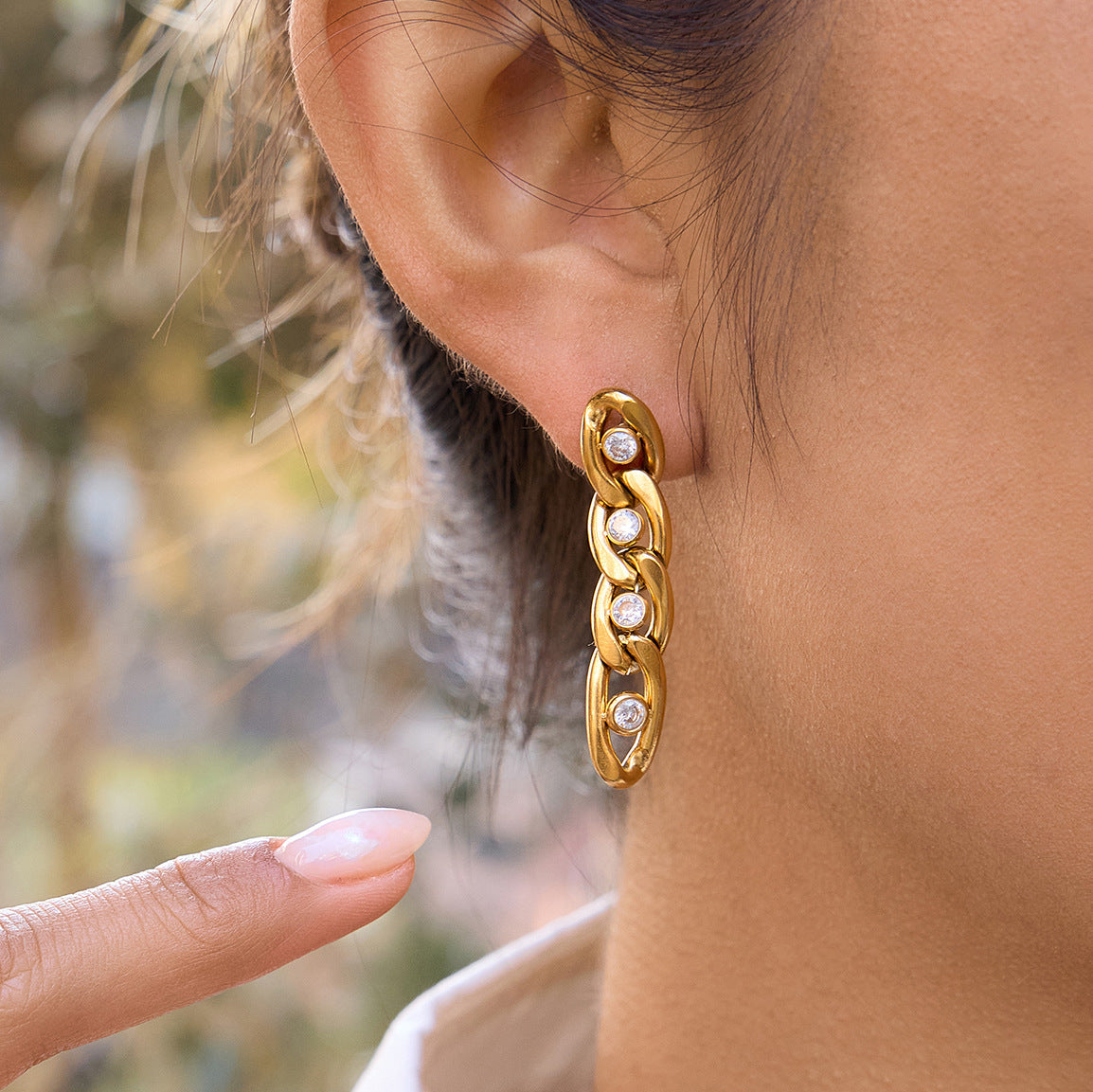 Gold-Tone CZ Link Drop Earrings