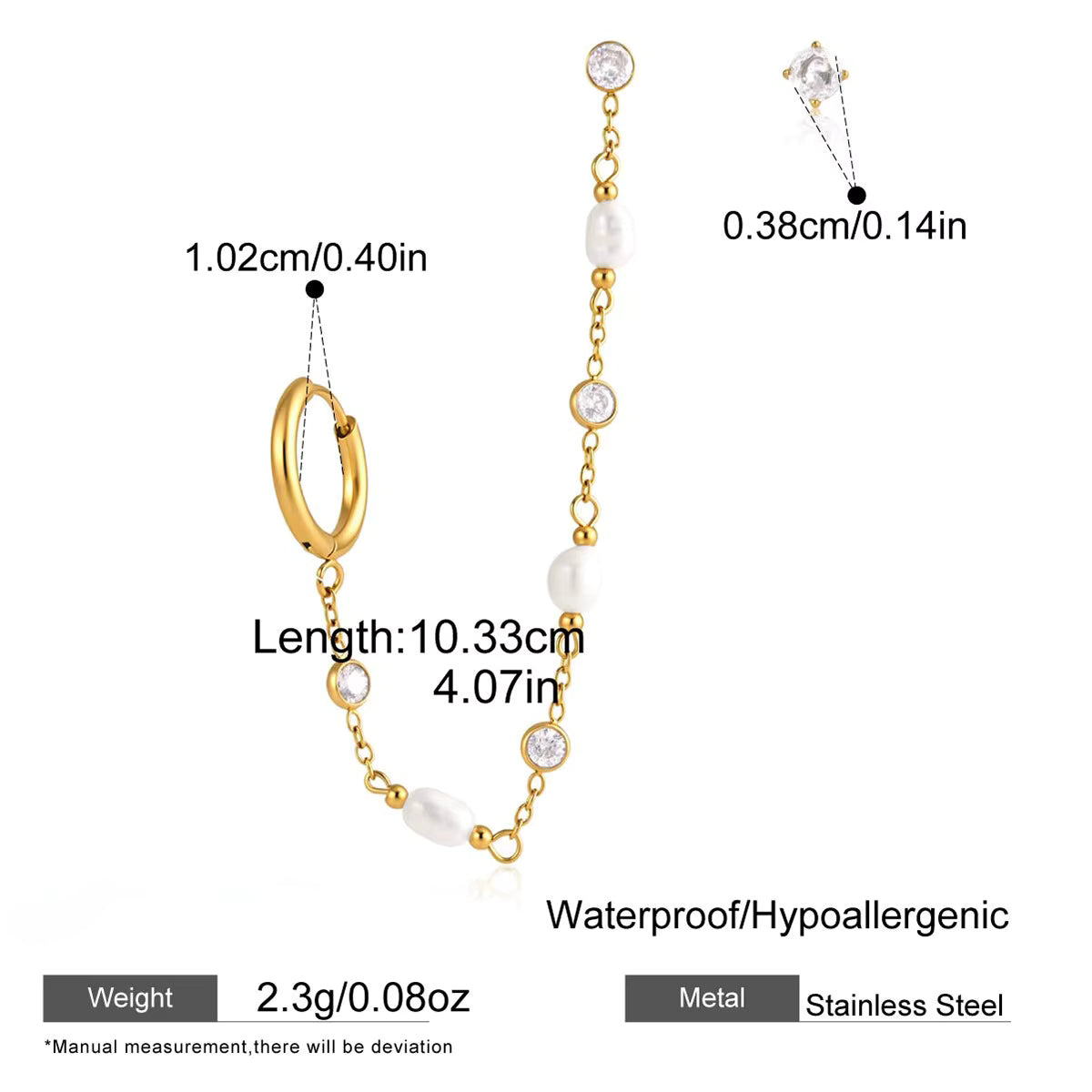 Gold Pearl & Zircon Long Chain Drop Earrings