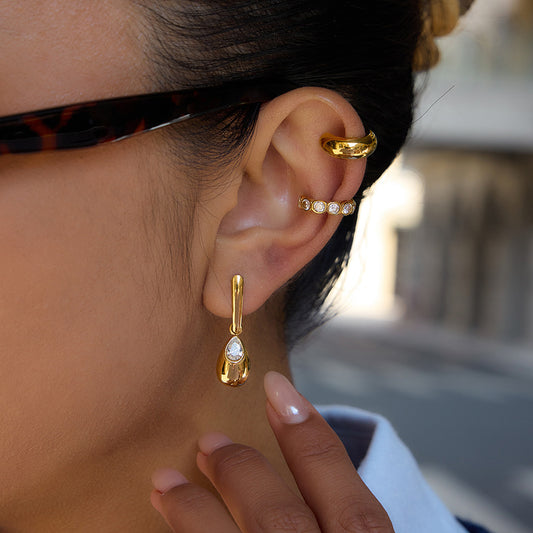 18K Gold Plated Teardrop Zircon Drop Earrings
