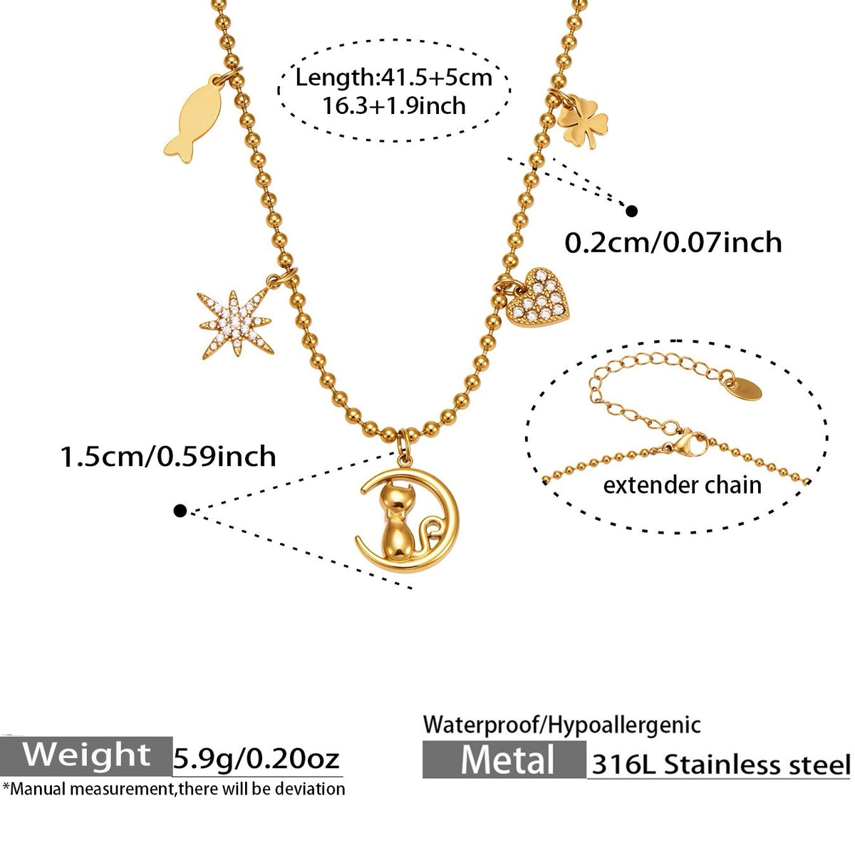 18K Gold Plated Celestial Charm Necklace