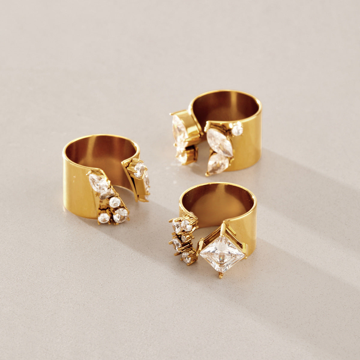 Gold CZ Statement Open Rings – 3 Designs
