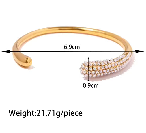 Pearl Open Cuff Bangle – 18K Gold PVD