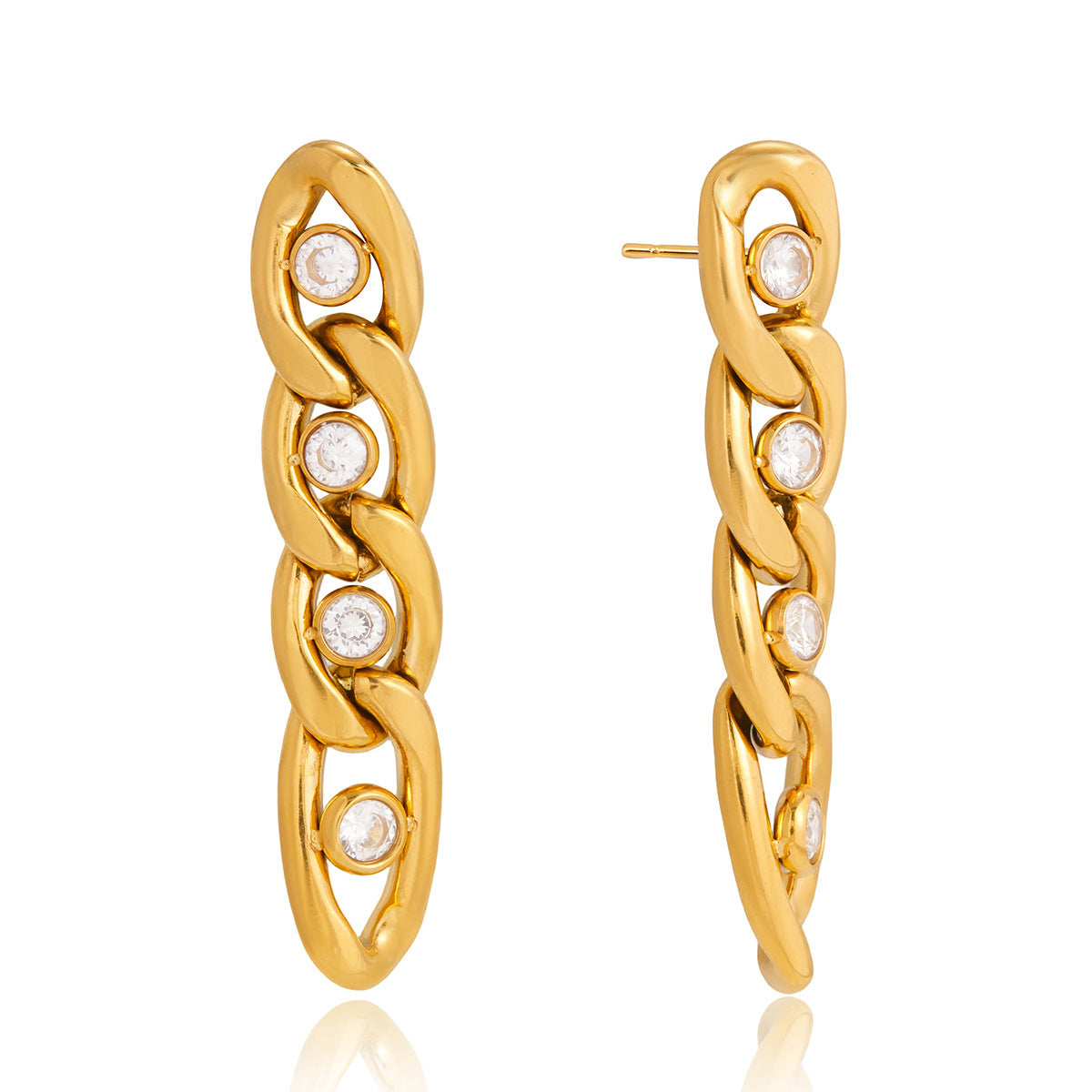 Gold-Tone CZ Link Drop Earrings