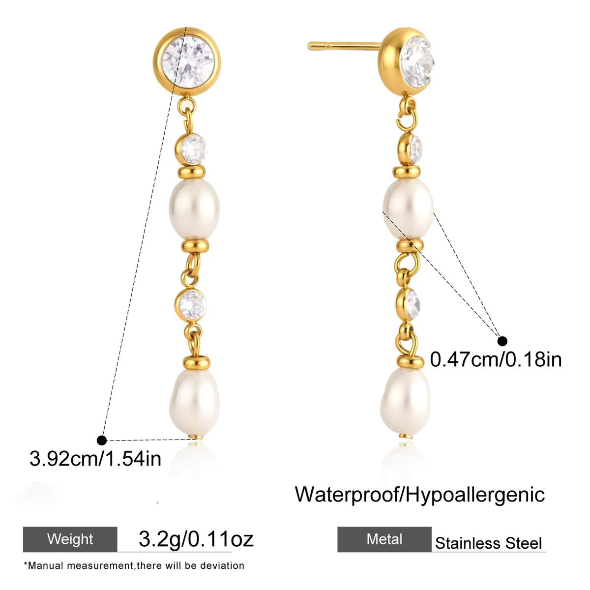 Gold Pearl & Zircon Drop Earrings