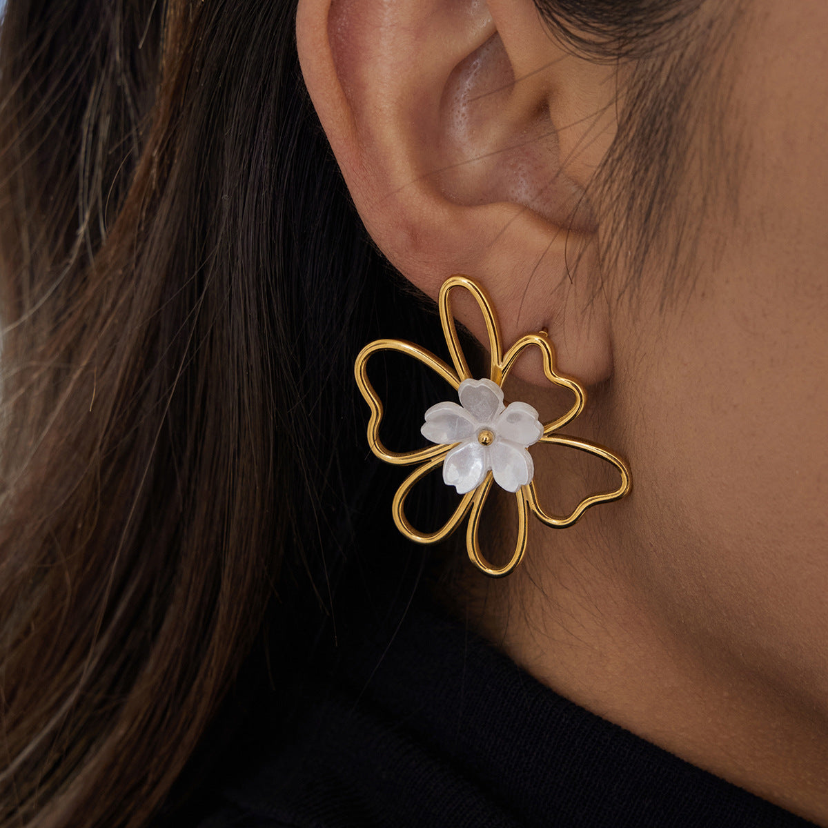 Pearl Butterfly Blossom 18K Gold Plated Statement Earrings
