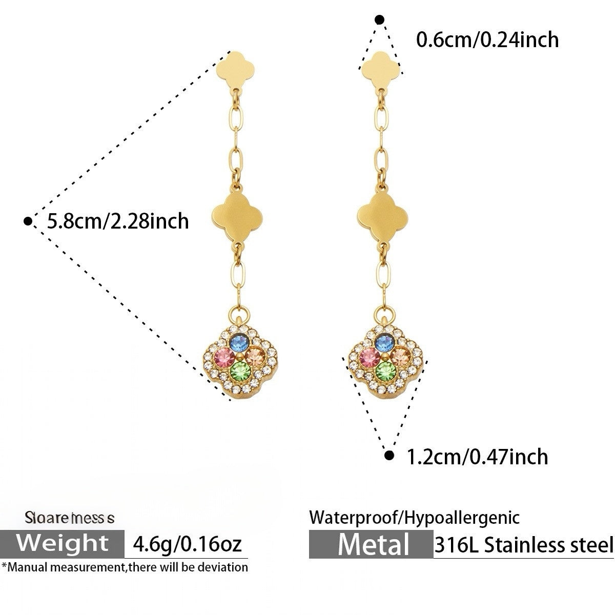 18K Gold Plated Four-Leaf CZ Drop Earrings