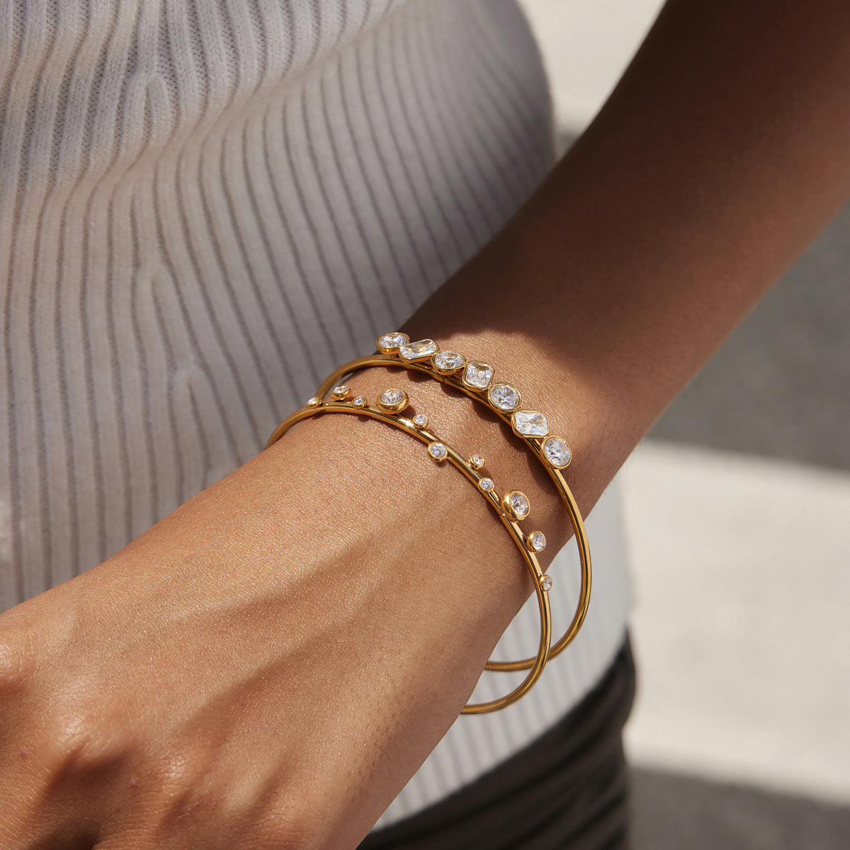 Gold Mixed-Cut Crystal Cuff Bangle