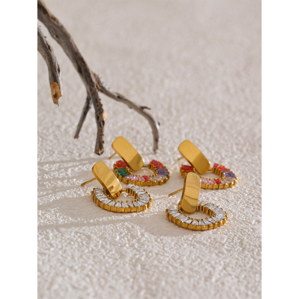 Aurora Gold Hoop Earrings — Rainbow Crystal Drop Earrings