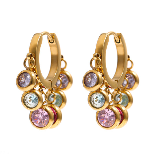 Luna Charm Hoop Earrings — Pastel Crystal Drop Hoops