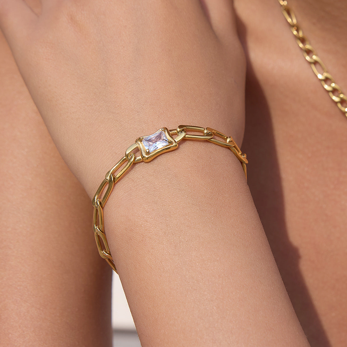 18K PVD Gold Plated Zircon Link Chain Bracelet