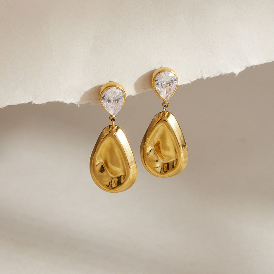 Gold Waterdrop Zirconia Teardrop Drop Earrings
