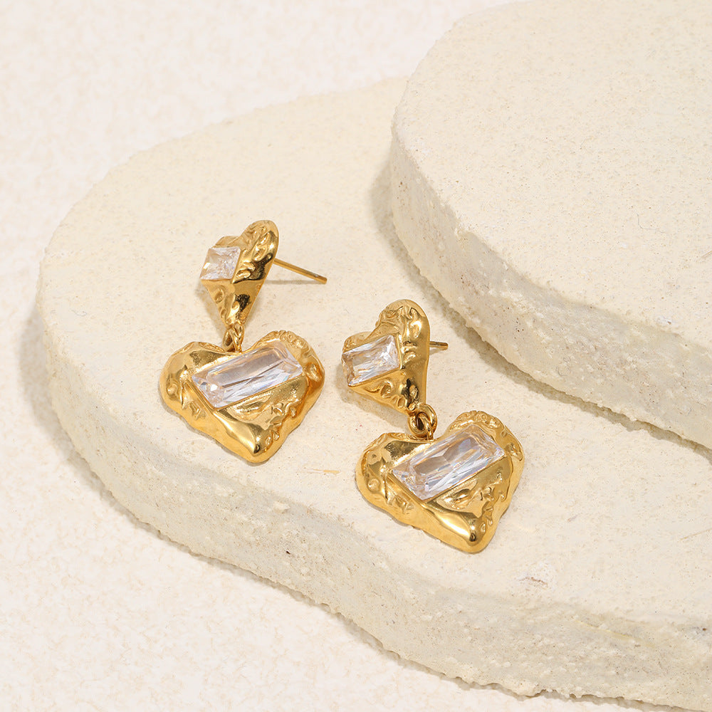 18K Gold Plated Heart Zircon Drop Earrings