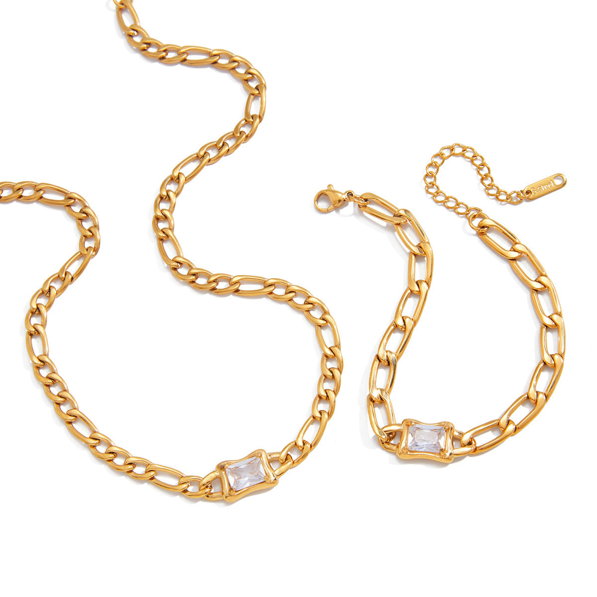 18K PVD Gold Plated Zircon Link Chain Necklace