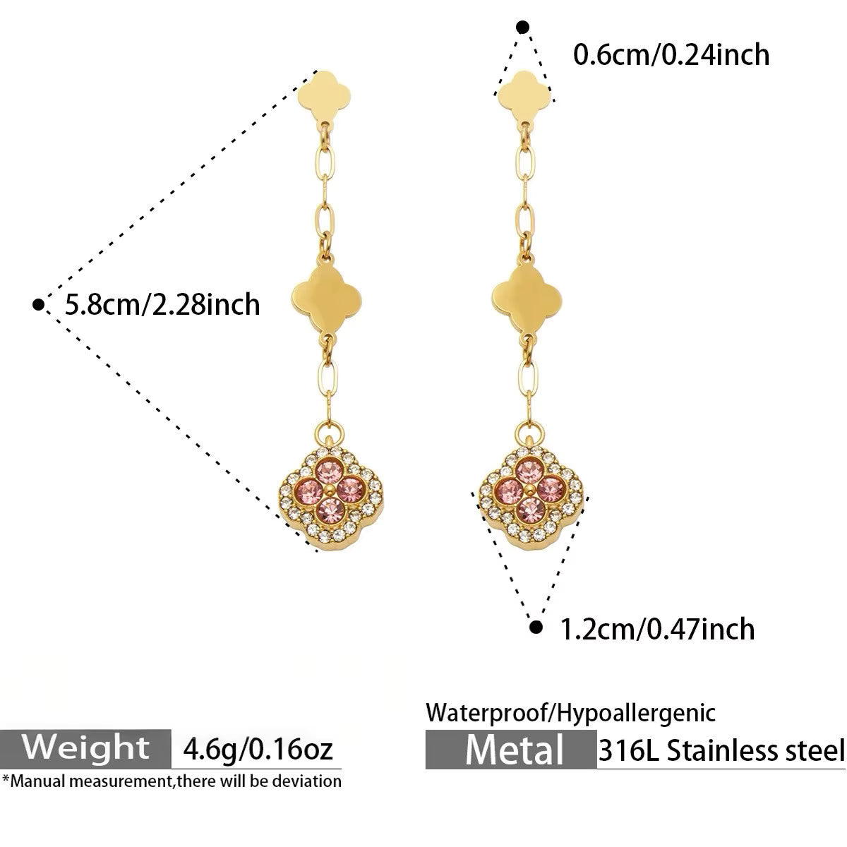 18K Gold Plated Four-Leaf CZ Drop Earrings