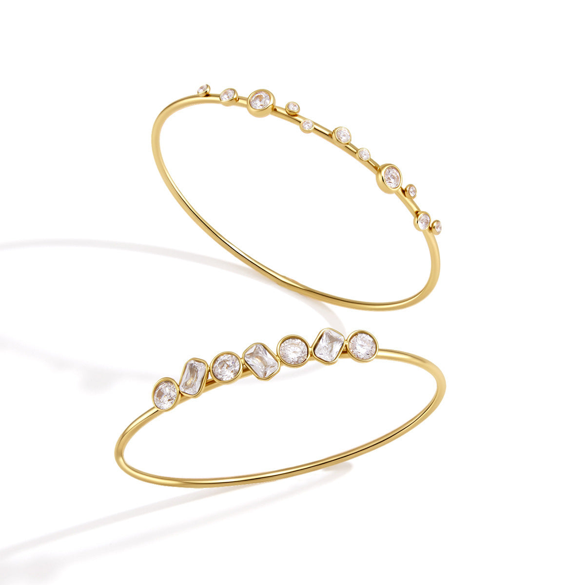 Gold Crystal Station Cuff Bangle