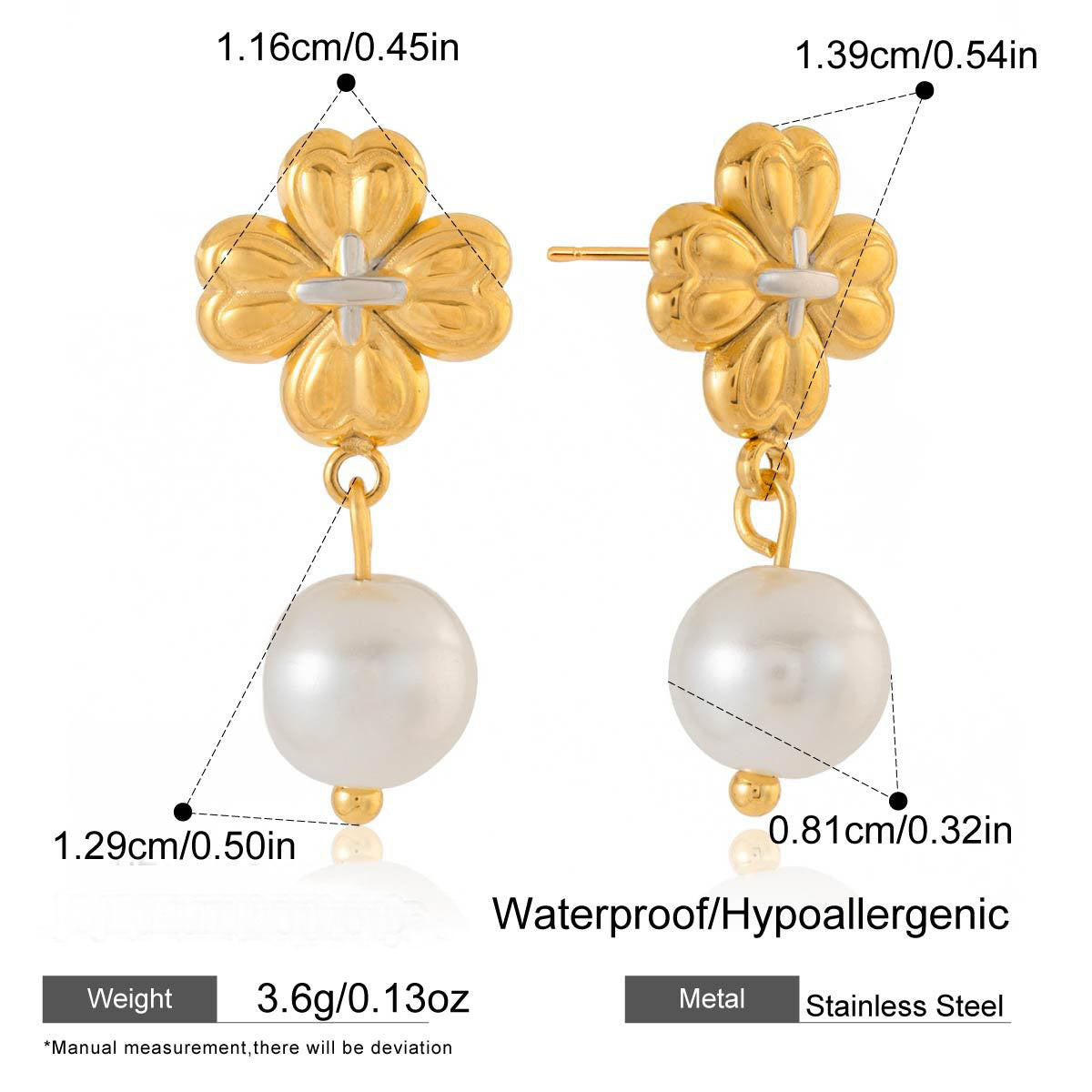 18K Gold Plated Flower Pearl Drop Earrings