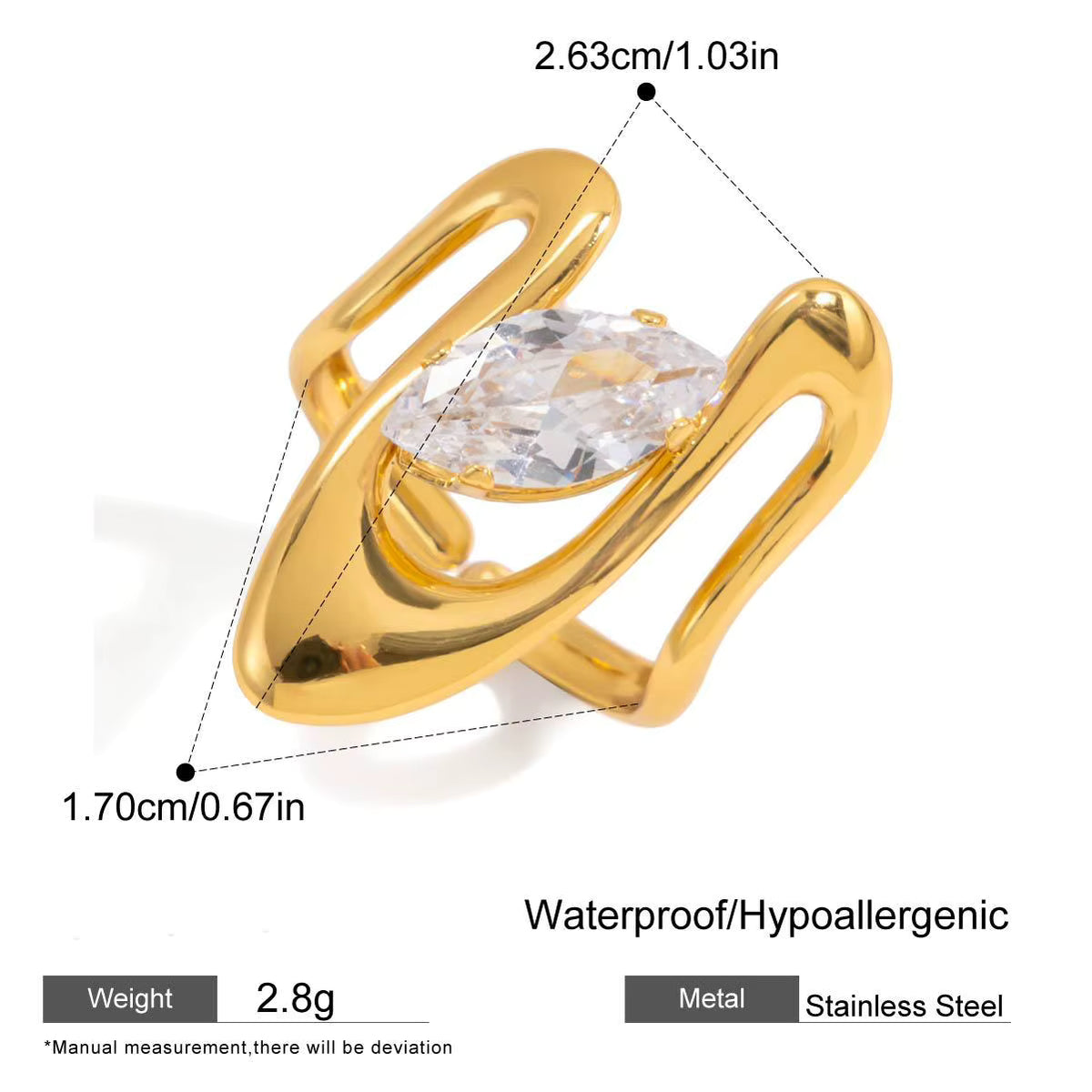 18K Gold PVD Zircon Statement Rings – Stainless Steel