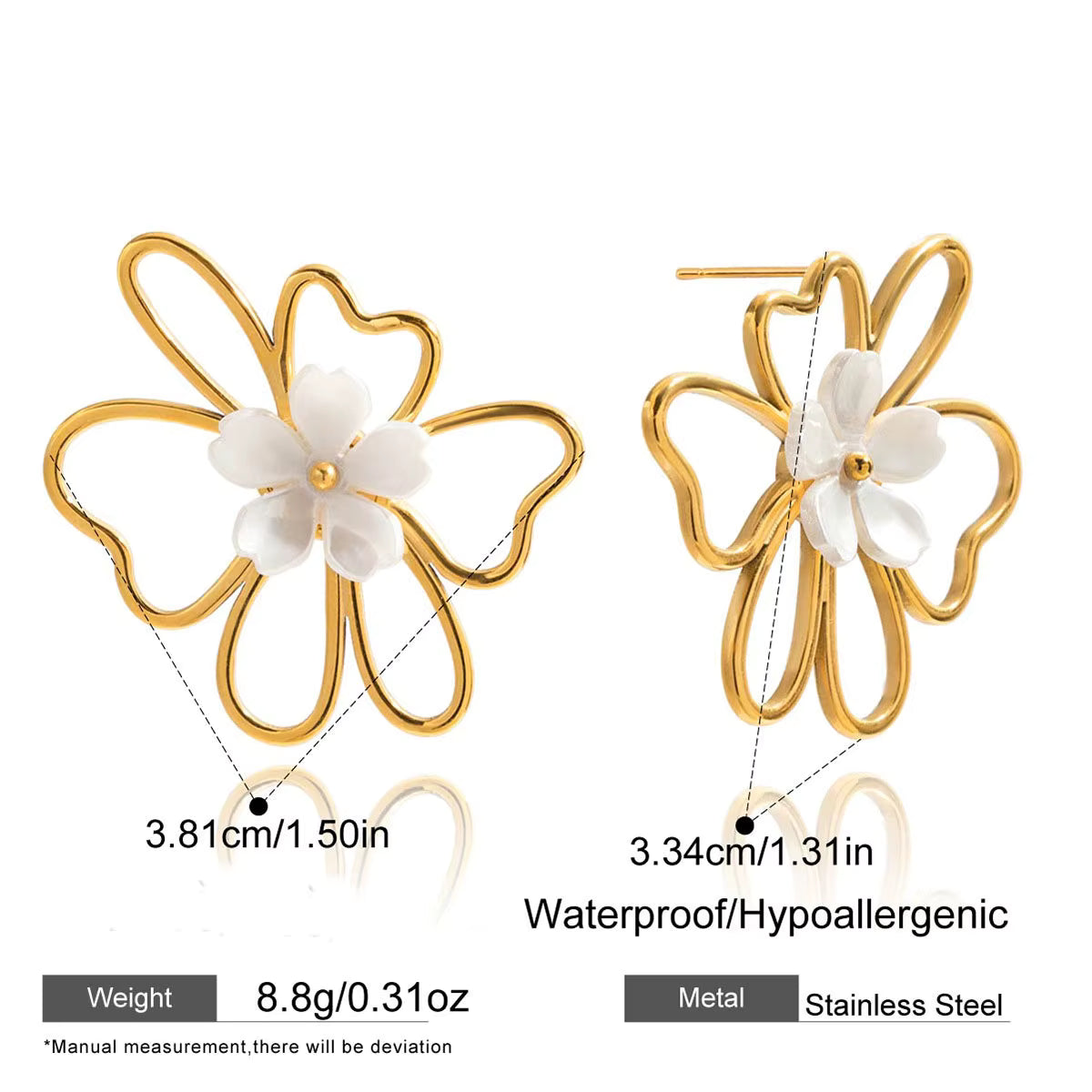 Pearl Butterfly Blossom 18K Gold Plated Statement Earrings