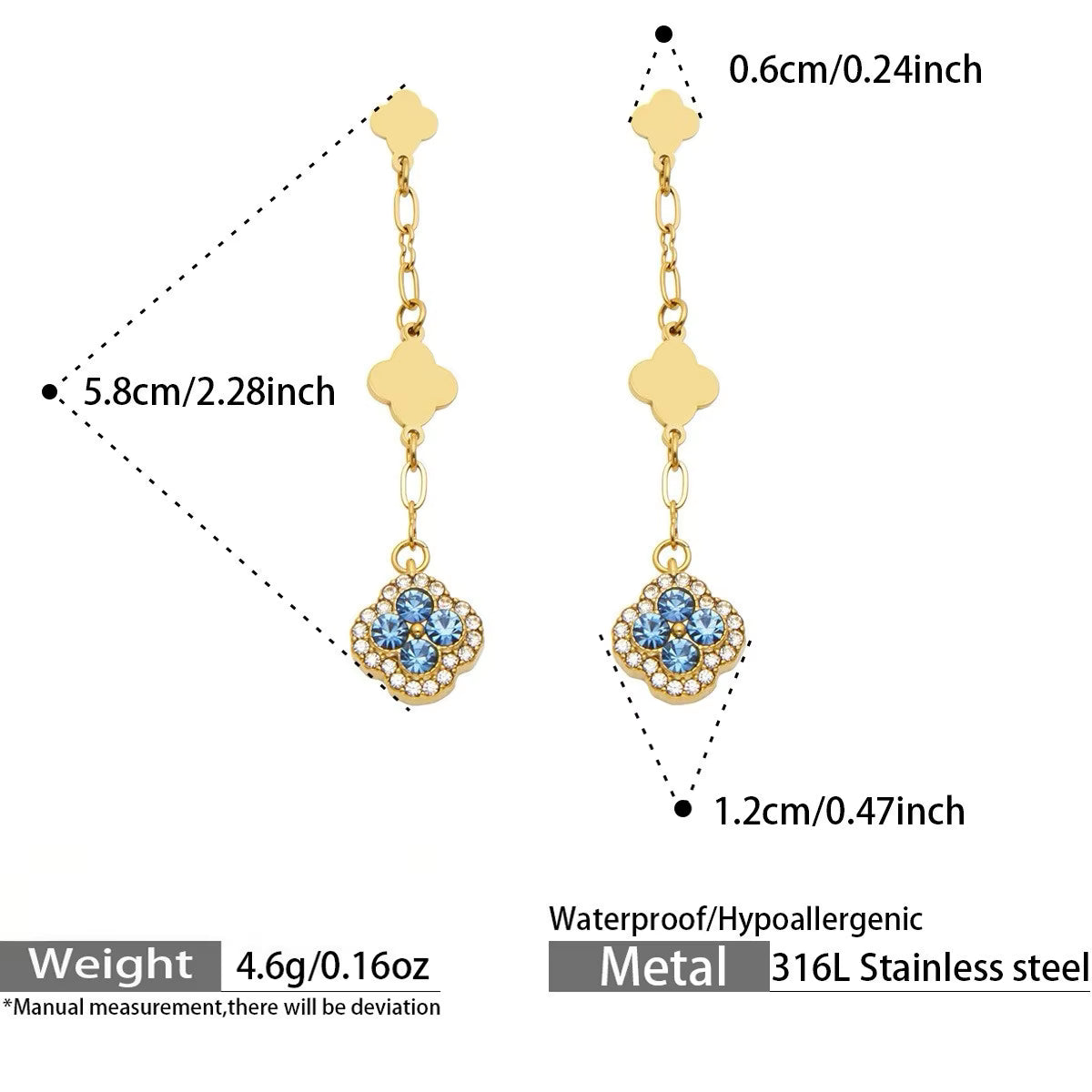 18K Gold Plated Four-Leaf CZ Drop Earrings