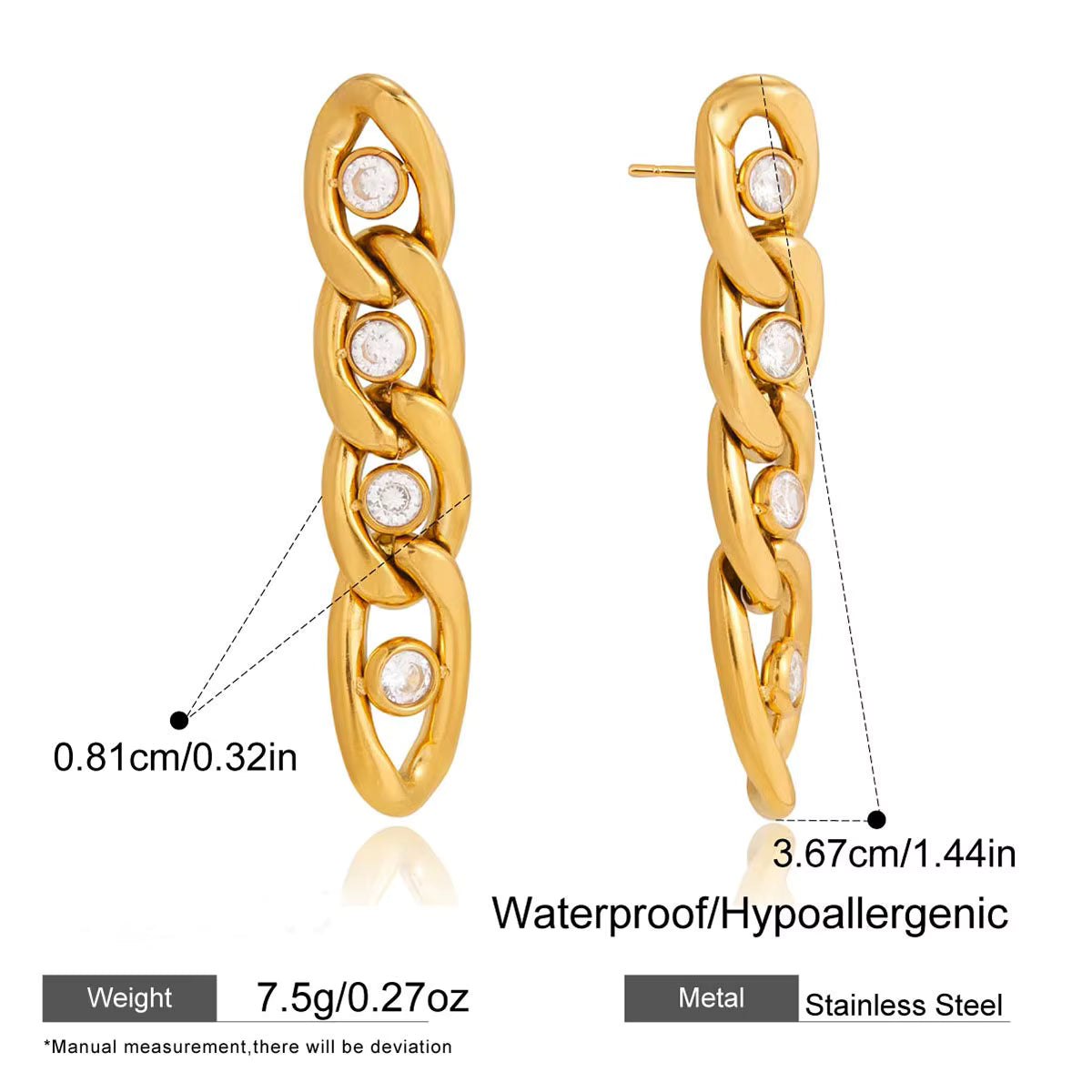 Gold-Tone CZ Link Drop Earrings
