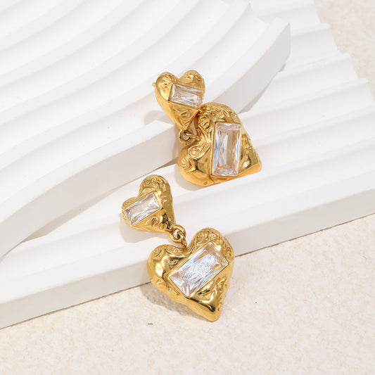 18K Gold Plated Heart Zircon Drop Earrings