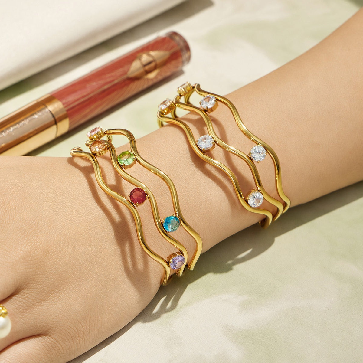 Gold-Tone Multi-Strand Crystal Cuff Bracelet